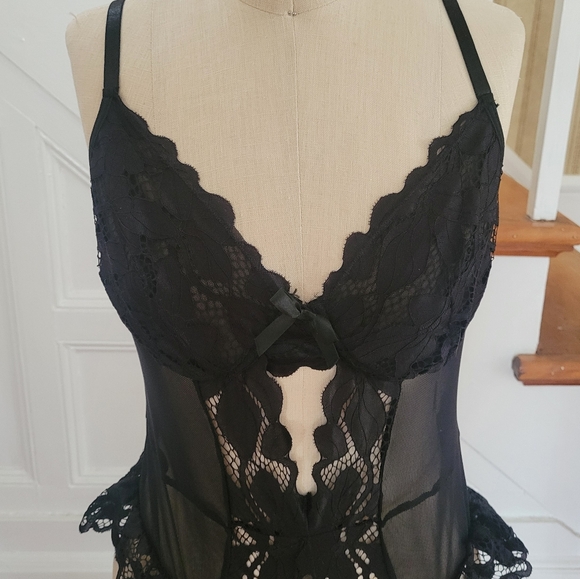 AVID LOVE Lingerie Sexy Lace Corset Garter In Black Teddy Size XL Brand New - Picture 3 of 9
